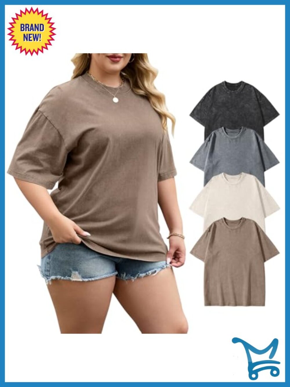 Womens Plus Size Oversized T-Shirt 4 Pack 100% Cotton Vintage Wash Tee